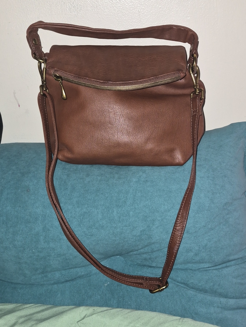 HOBO Brown Leather Crossbody Bag with Brass Hardware
